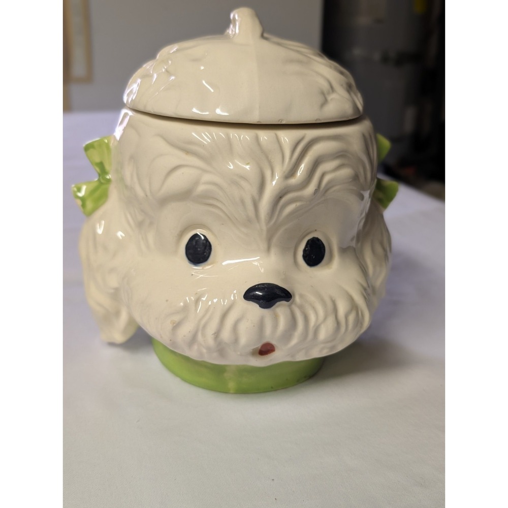 Vintage Anthropomorphic Dog Poodle Cookie Jar Ceramic With Lid 1950s